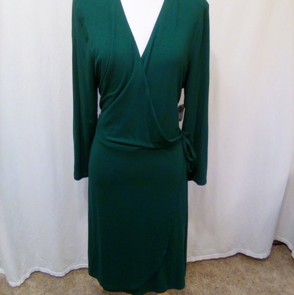 Dark green wrap dress